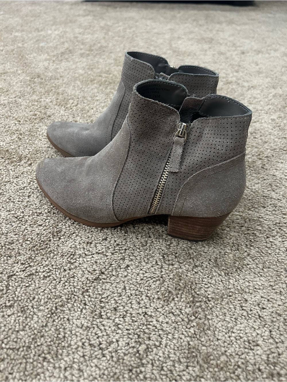 Gray Suede Ankle Boots with Side Zip - Women